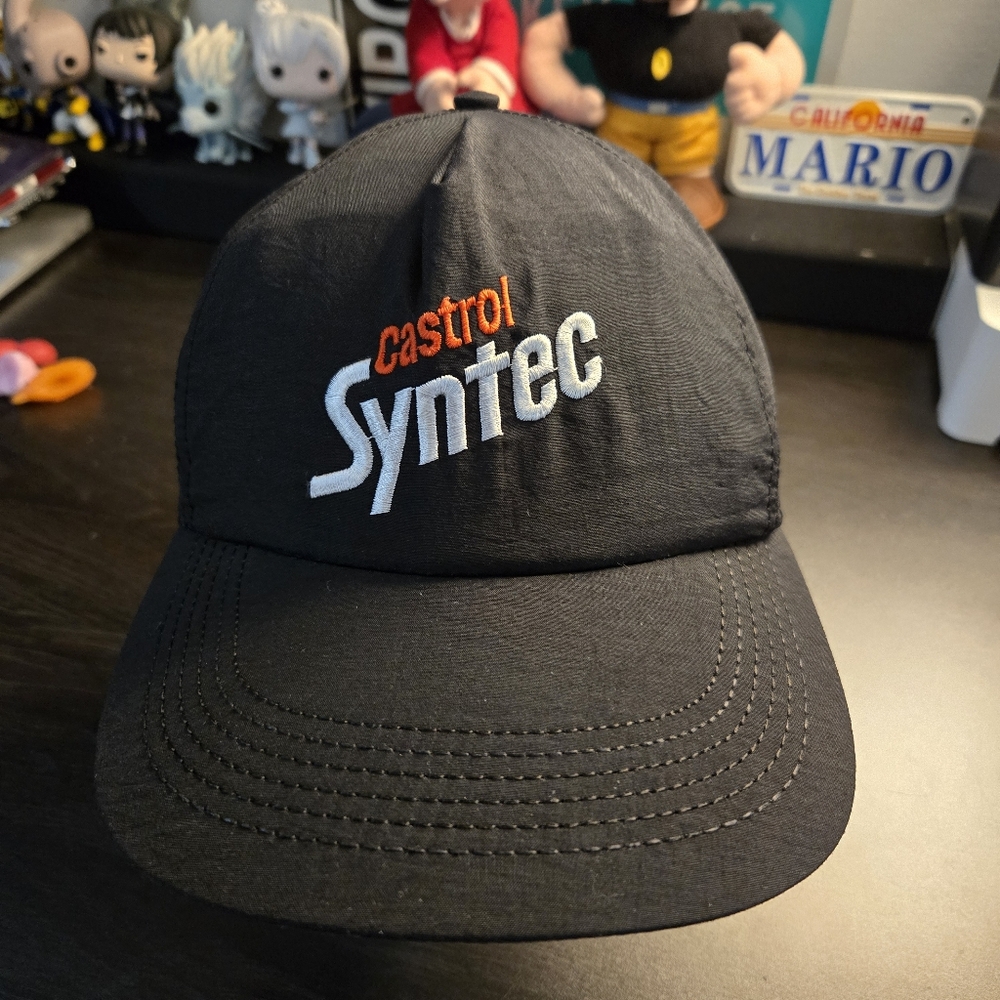 Vintage 90s Castrol Syntec Oil Black Hat Embroidered Snapback Made In USA